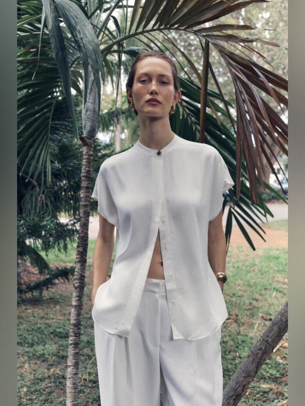Zara White Blouse with Gold Button